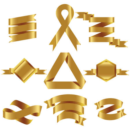 GOLD Ribbon Set In Isolated For Celebration And Winner Award Banner White Background, Vector Illustration can use for anniversary, birthday, party, event, holiday And others.のイラスト素材