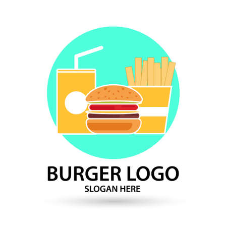 Burgers vector logo, icon and mascot fast food Flat design style. vector illustratorのイラスト素材