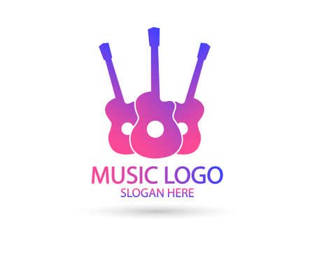 Music logo template. guitar silhouette vector design. Turntable illustrationのイラスト素材