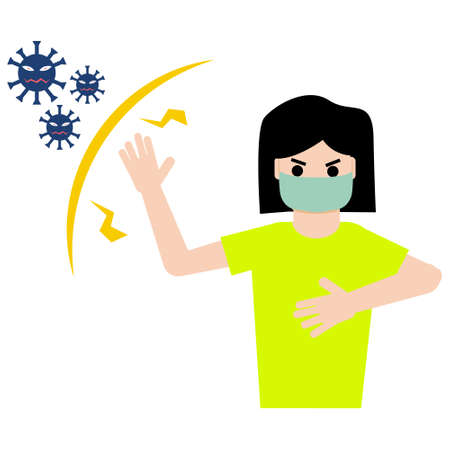 woman wear masks, fight the corona virus and they are not afraid, Vector Illustration.のイラスト素材