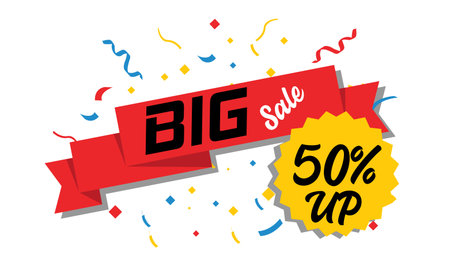 Sale discount icons. Special offer price signs. 50 percent off reduction symbols. ribbons or badge symbols. Colored elements. Vectorのイラスト素材