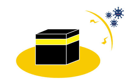 Kaaba mecca shelter from the corona virus attack. vector illustration.のイラスト素材