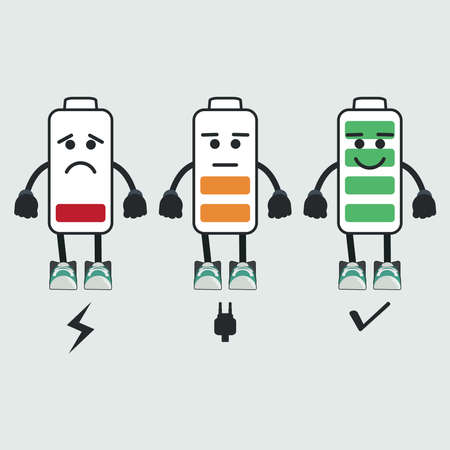 Baterry low, chargered and full character vector illustrationのイラスト素材