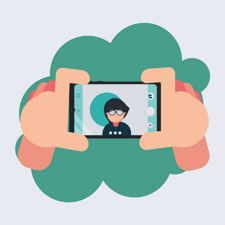 Photos of girl with smartphone vector illustrationのイラスト素材