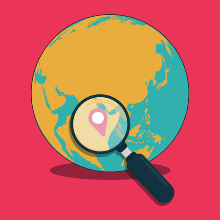 Earth globe, map pointer and magnifying glass vector illustrationのイラスト素材