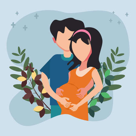Pregnant woman with her husban vector illustrationのイラスト素材
