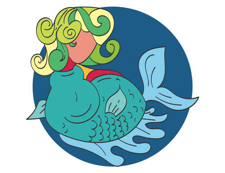 Fish with head of girl doodle vector illustrationのイラスト素材