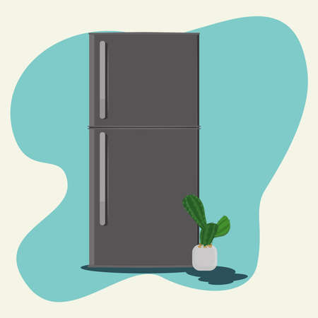 Refrigerator and mini cactus vector illustrationのイラスト素材