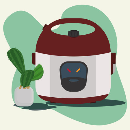 Rice cooker vector illustration with small cactusのイラスト素材