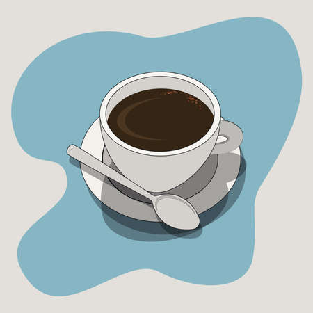 a cup of cofee with spoon and small plate vector illustrationのイラスト素材