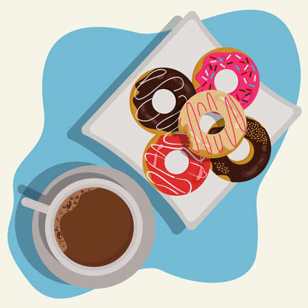 Donuts with a glass of melted chocholate vector illustrationのイラスト素材
