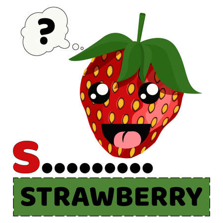 vector illustration of strawberry fruit with emoji characters. alphabet S for Strawberry. the concept of educating children to recognize the names  of fruitのイラスト素材