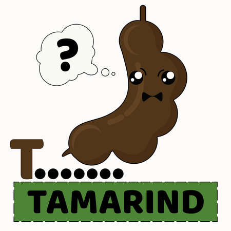 vector illustration of tamarind fruit with emoji characters. alphabet T for Tamarind. the concept of educating children to recognize the names  of fruitのイラスト素材