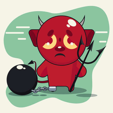 Legcuff and devil cartoon vector illustration. The devil is imprisonedのイラスト素材