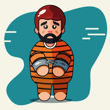 The prisoner is handcuffed cute cartoon vector illustrationのイラスト素材