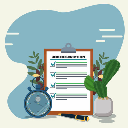 Form of Cek list job, stopwatch, pen and cactus vector illustrationのイラスト素材