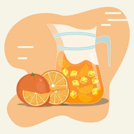 Orenge Juice with ice cube in jug vector illustrationのイラスト素材