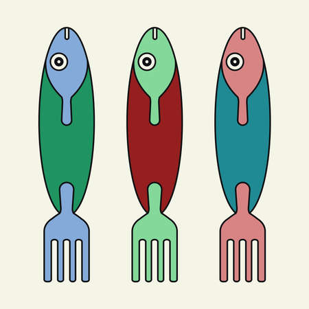 Fish with spoon and fork icon vector illustrationのイラスト素材