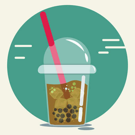 Ice bubble milk tea with ice cubes vector illustrationのイラスト素材