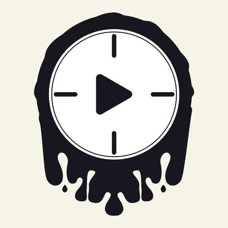 The clock Melts with play button silhouette vector. Slow moving, no spirit conceptのイラスト素材
