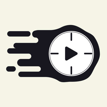 The clock with play button silhouette vector. Speed moving, diligent work, spirit conceptのイラスト素材