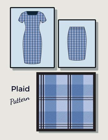 Plaid pattern design with blue color background.  Texture for shirt, clothes, dresses and other textile design. Simulation of application to dres and skirtの写真素材