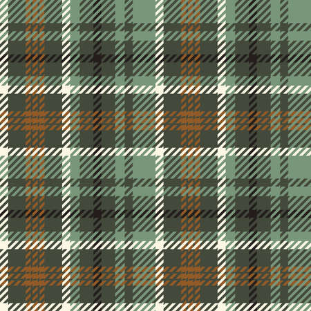 Seamless plaid graphic pattern background in green, white and brown color. Vector graphic for scarf, blanket, throw, shirt other fashion textile design. Plaid pattern in dark black, brown, violet and white colorのイラスト素材