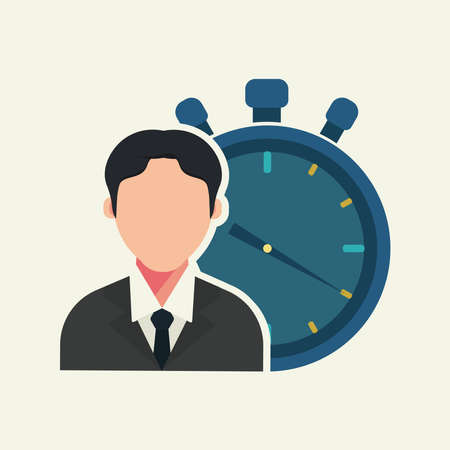 Clock and man vector illustration. time management concept. Business and financeのイラスト素材