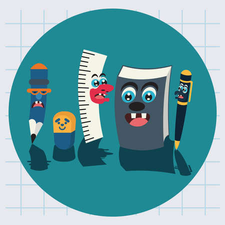 Stationary set with character vector illustrationのイラスト素材