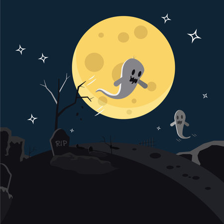 Funny ghost flying vector illustration. Halloween concept design backgroundのイラスト素材