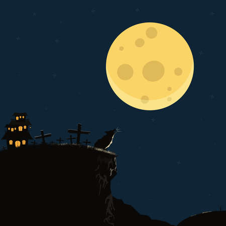 Wolf and house in tomb at the night vector illustrationのイラスト素材
