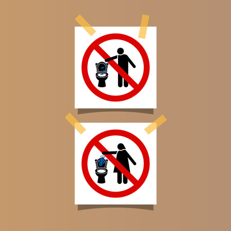 Caution do not litter to the toilet for men and women symbol sign design vector illustrationのイラスト素材