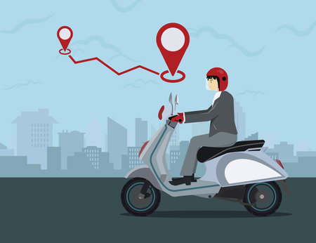 Driving scooter in the city graphic design vector illustrationのイラスト素材