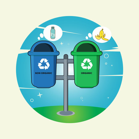 Organic and non organic public trash bin vector illustrationのイラスト素材