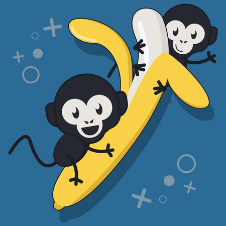 cute little monkey with big banana vector illustrationのイラスト素材