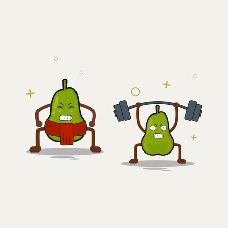 Pear fruit sumo and weightlifting cartoon character vector illustrationのイラスト素材