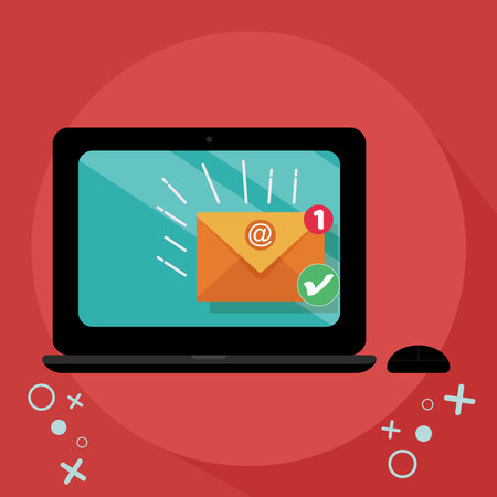 flying envelope. Concept of direct digital marketing, e mail advertising communication. Newsletter promotion campaign vector illustrationのイラスト素材