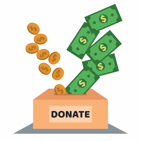 Charity donation vector illustration with box. Suitable for banner, landing page, posterのイラスト素材