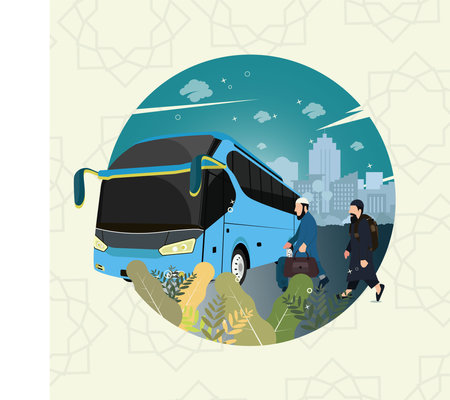 Muslim traveling to hometown for eid celebrationのイラスト素材