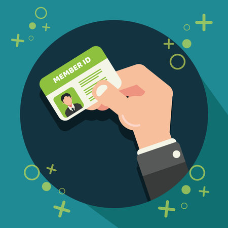 Hand holding member id card cartoon vector illustration