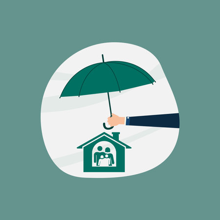Hand holding umbrella under the family icon. Insurance conceptのイラスト素材