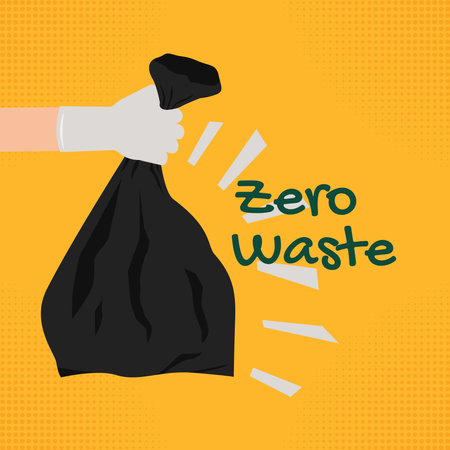 Hand holding garbage bag illustration, zero waste conceptのイラスト素材