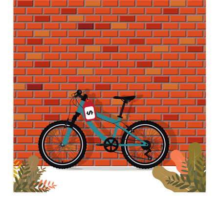 Bicycle with price tag and brick wall background graphic design vector illustrationのイラスト素材