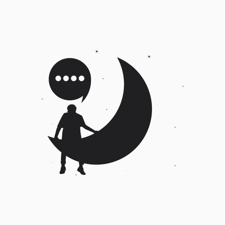 Man sitting on the moon silhouette design vector illustrationのイラスト素材