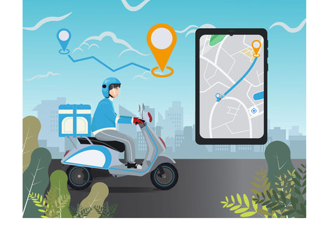 Online delivery service on the way vector illustrationのイラスト素材