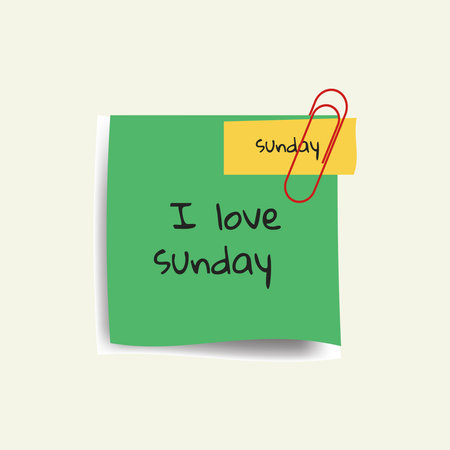 Green paper with I LOVE SUNDAY post vector Illustrationのイラスト素材