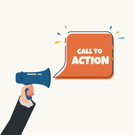 Hand holding megaphone with CALL TO ACTION speech bubble vector illustrationのイラスト素材