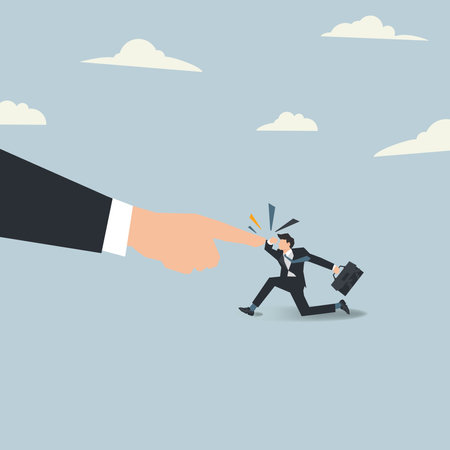 Pointing hand versus businessman. The employee conflict against the boss or owner concept vector illustrationのイラスト素材