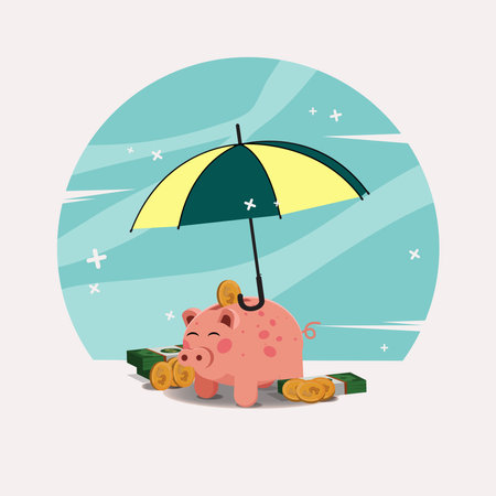 Umbrella, piggy bank and money, financial protection concept illustrationのイラスト素材