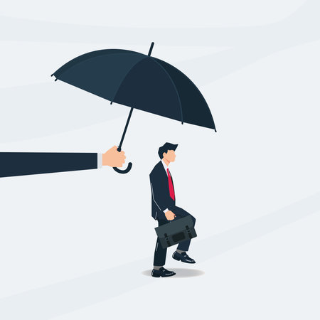 Businessman walking under the umbrella. Occupational insurance conceptのイラスト素材